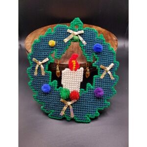Vintage Christmas Handcrafted Plastic Canvas Wreath